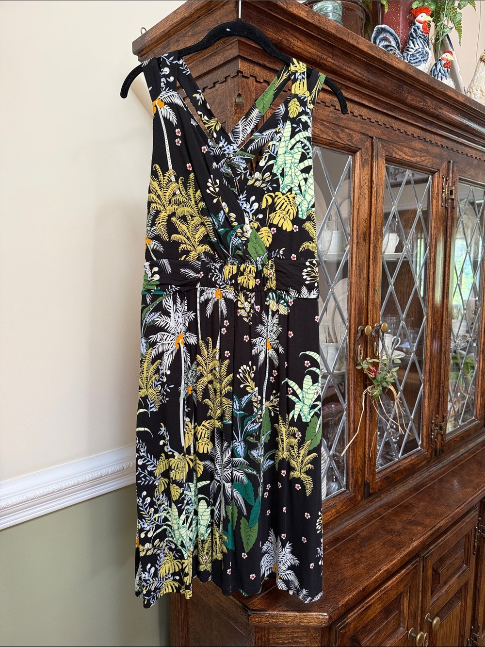 Soma Black Tropical Print Dress with Yellow & Green Accents